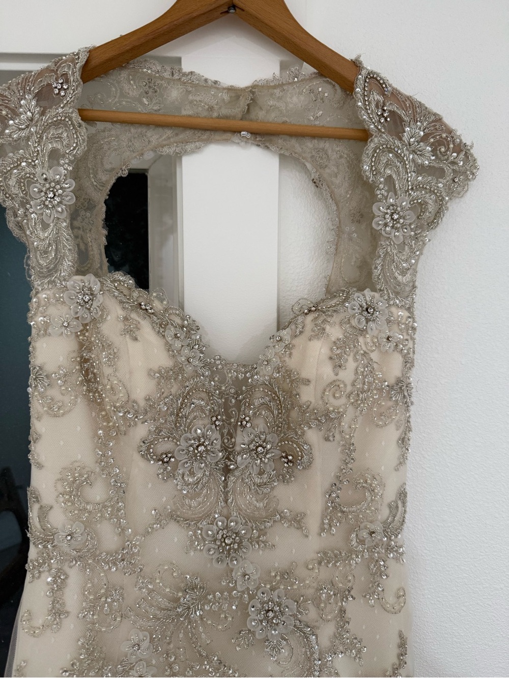 Beaded Ivory Lace Wedding Dress with Silver Embroidery